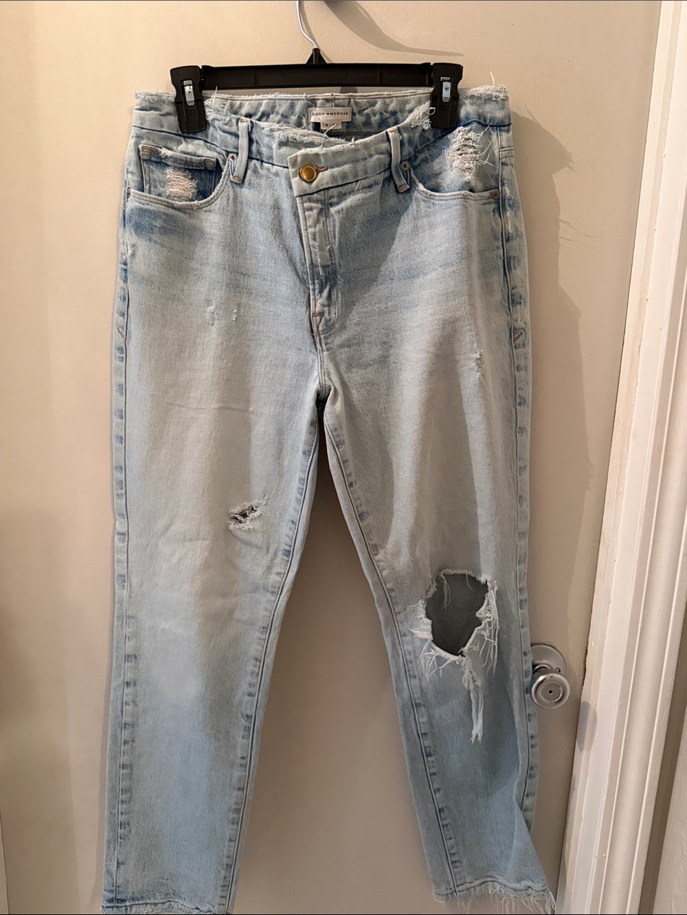 Good American Light Blue Distressed Boyfriend Jeans